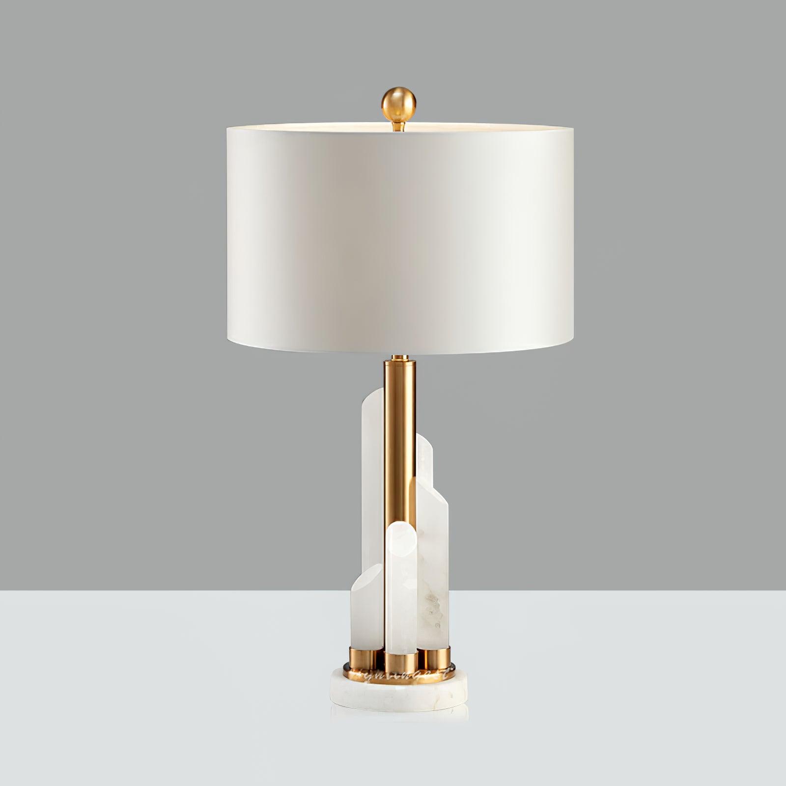 Orbit Modern Metal Table Lamp with Natural Alabaster Base and Fabric Shade for Luxury Interiors