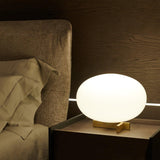 Modern Orbiting Sphere LED Table Lamp with Gold Finish and Frosted Glass Globe for Desk