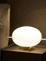 Modern Orbiting Sphere LED Table Lamp with Gold Finish and Frosted Glass Globe for Desk