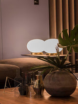 Modern Orbiting Sphere LED Table Lamp with Gold Finish and Frosted Glass Globe for Desk