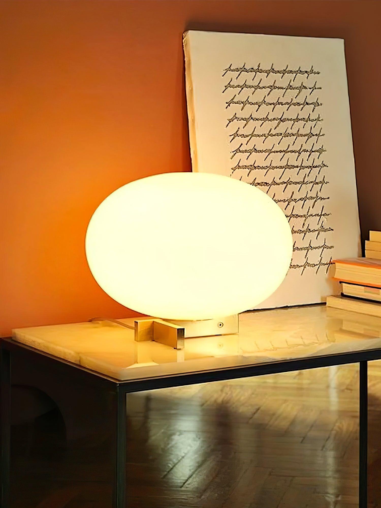 Modern Orbiting Sphere LED Table Lamp with Gold Finish and Frosted Glass Globe for Desk