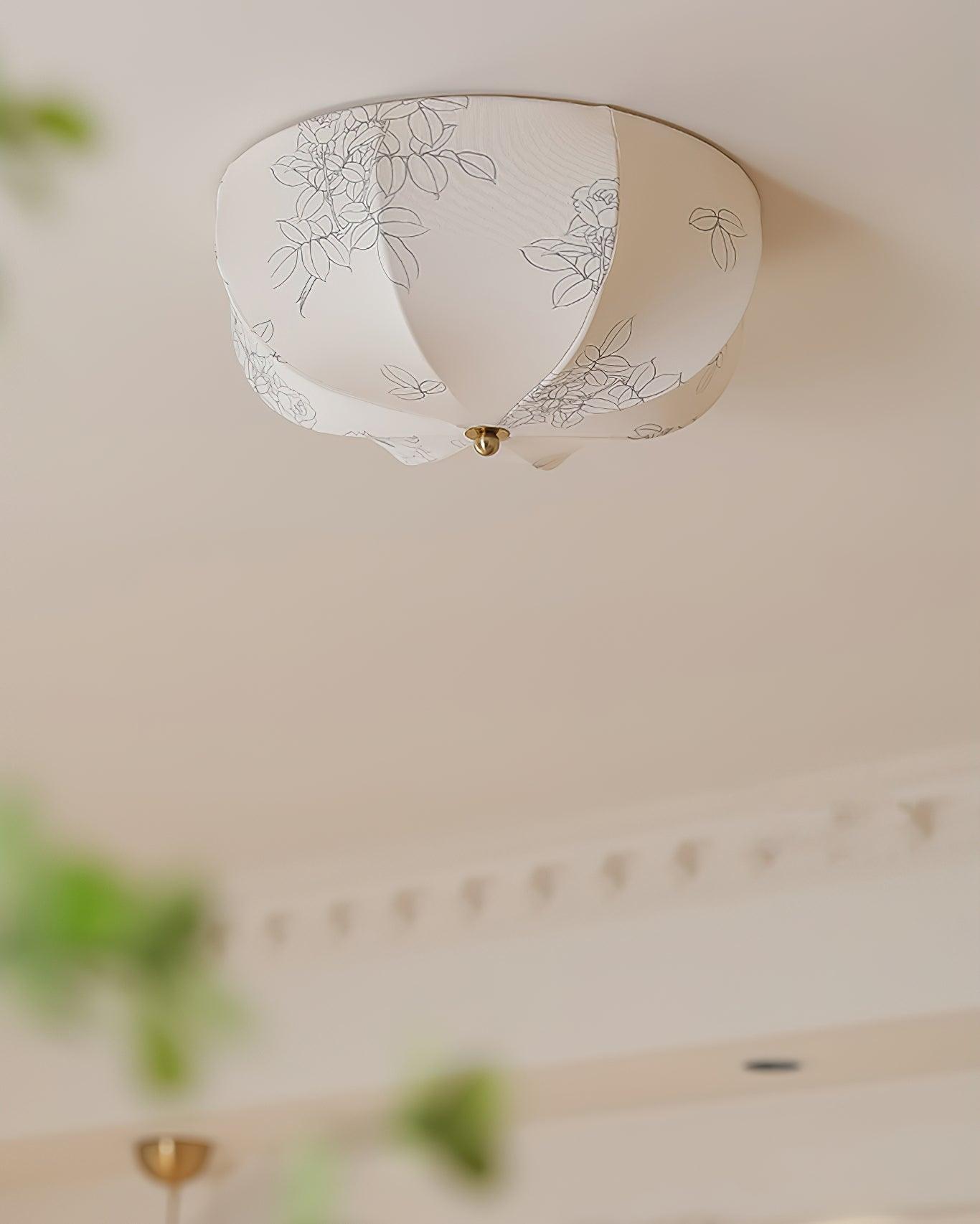 Orchid Fabric Flush Mount Ceiling Light Vintage Style Textured Shade Lamp
