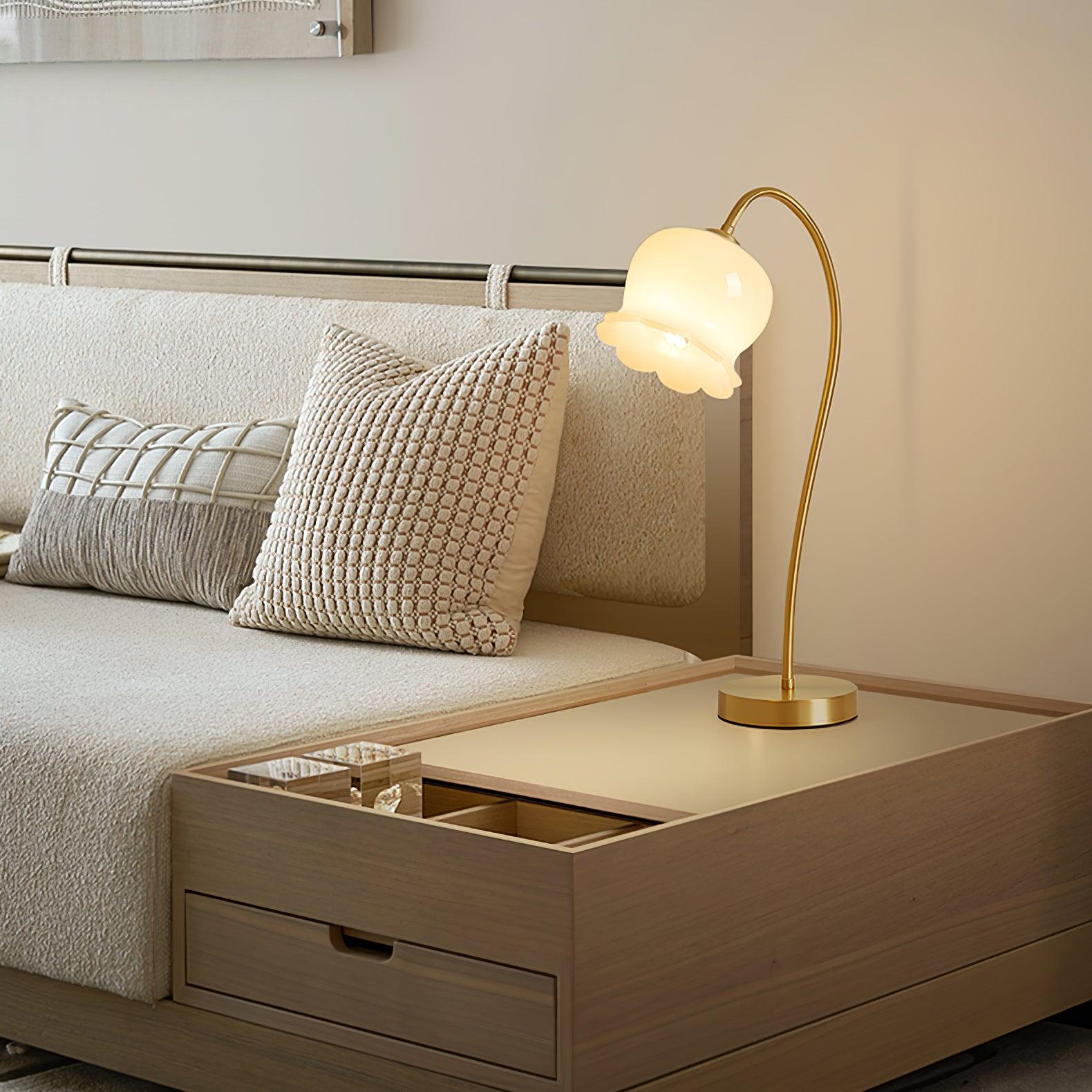 Elegant Brass Orchid Glass Table Lamp for Modern Bedroom or Living Room Decor