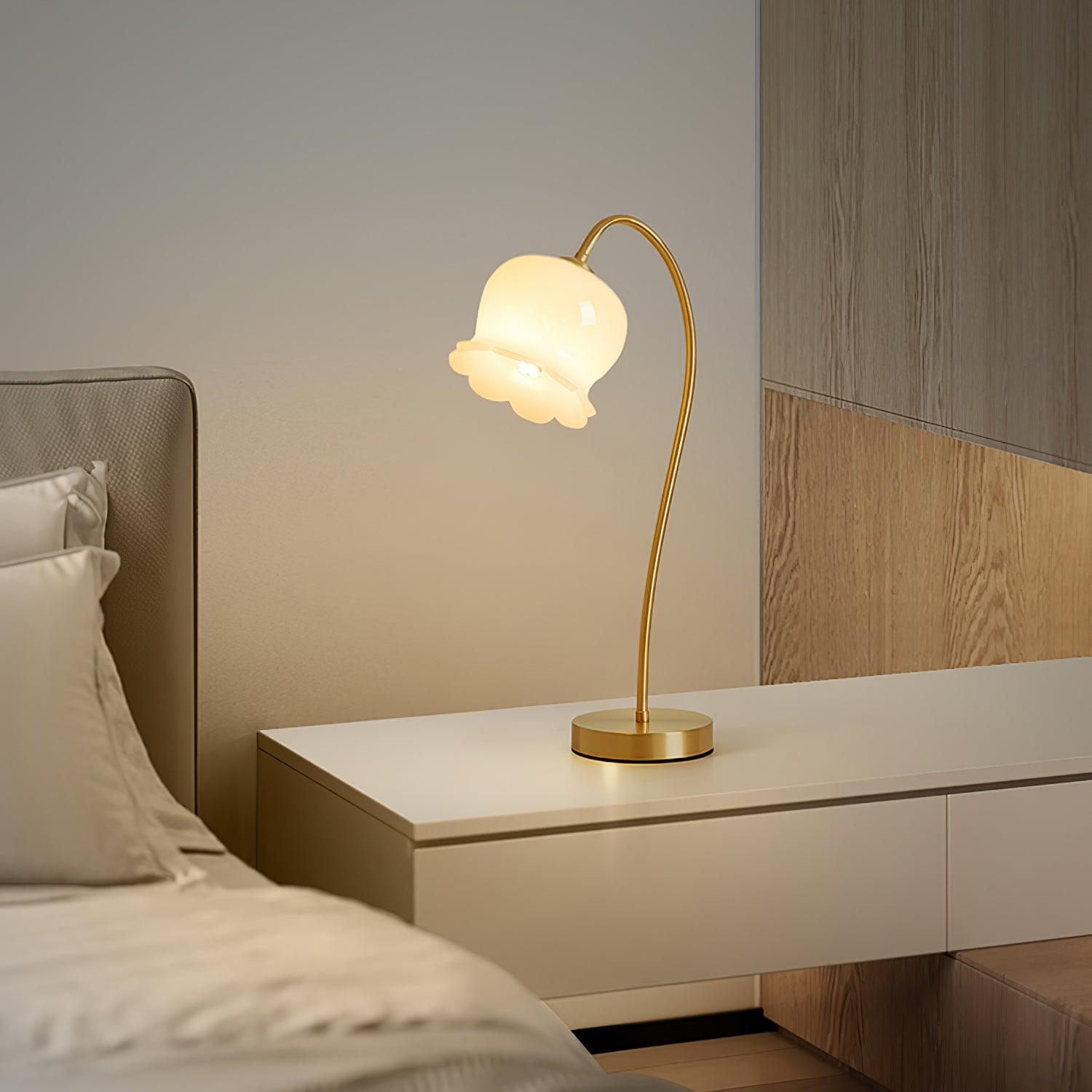 Elegant Brass Orchid Glass Table Lamp for Modern Bedroom or Living Room Decor