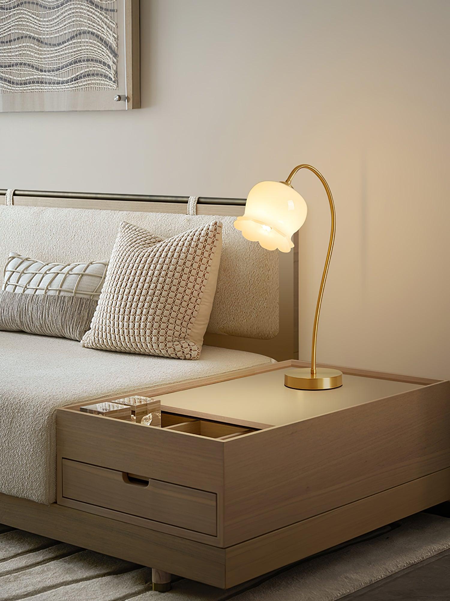 Elegant Brass Orchid Glass Table Lamp for Modern Bedroom or Living Room Decor