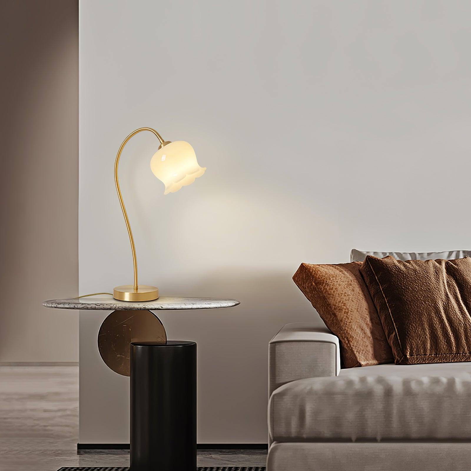 Elegant Brass Orchid Glass Table Lamp for Modern Bedroom or Living Room Decor