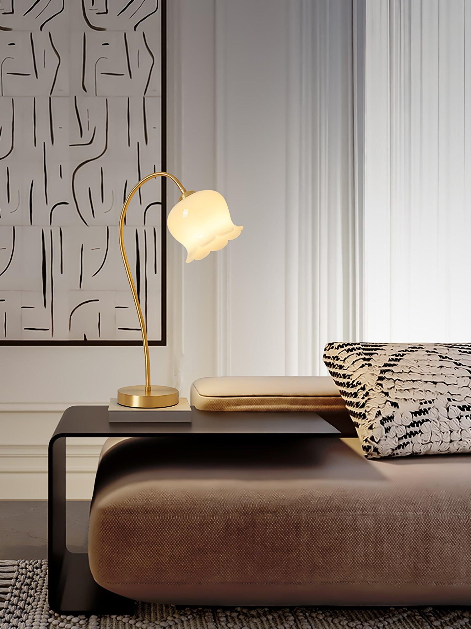 Elegant Brass Orchid Glass Table Lamp for Modern Bedroom or Living Room Decor