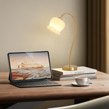 Elegant Brass Orchid Glass Table Lamp for Modern Bedroom or Living Room Decor