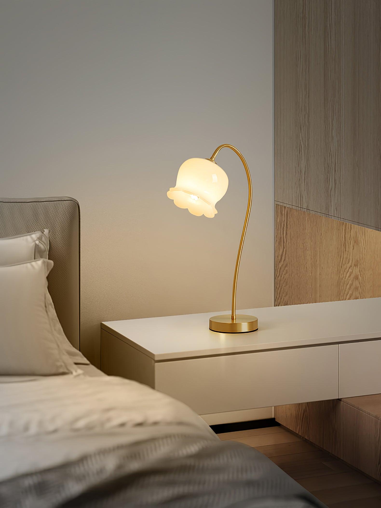Elegant Brass Orchid Glass Table Lamp for Modern Bedroom or Living Room Decor