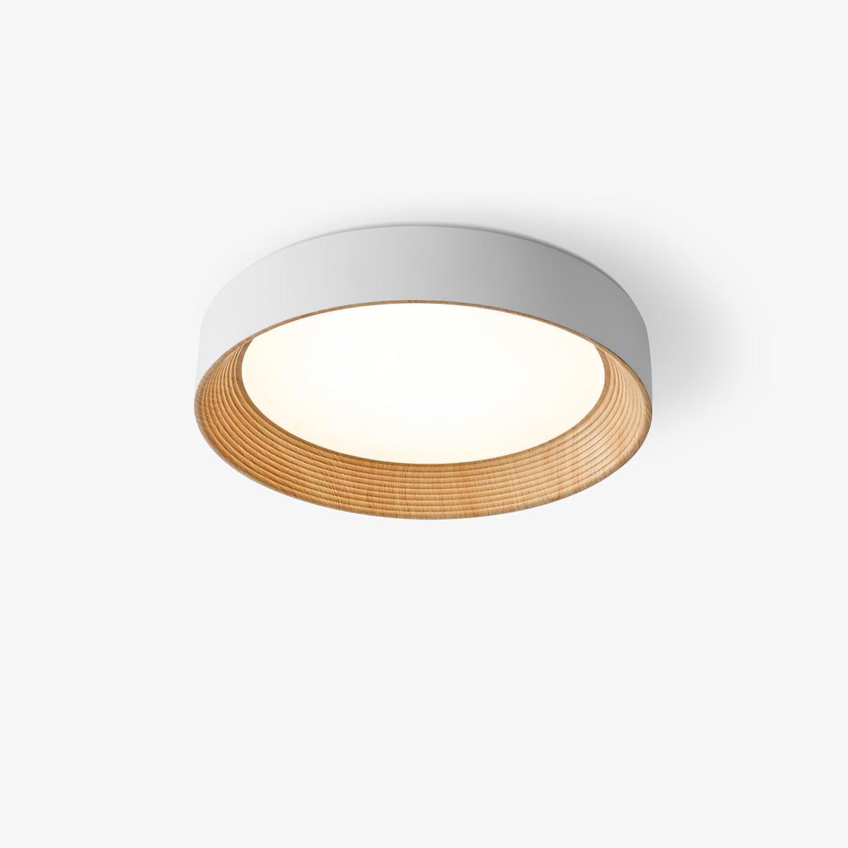 Oreen Modern Round Flush Mount LED Ceiling Light with Wood Grain Finish and Three Color Dimming
