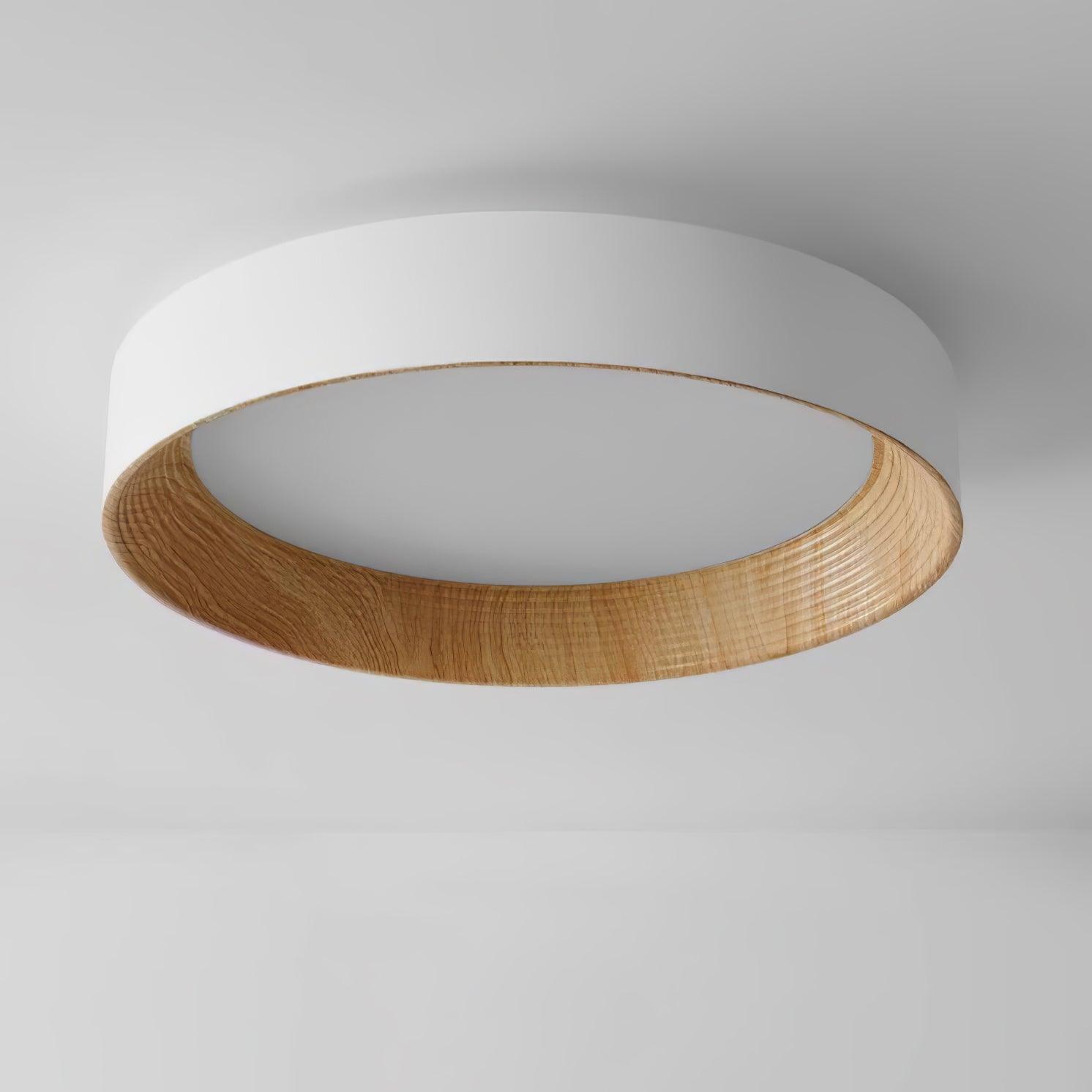 Oreen Modern Round Flush Mount LED Ceiling Light with Wood Grain Finish and Three Color Dimming
