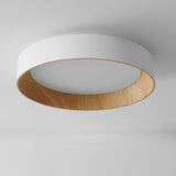 Oreen Modern Round Flush Mount LED Ceiling Light with Wood Grain Finish and Three Color Dimming