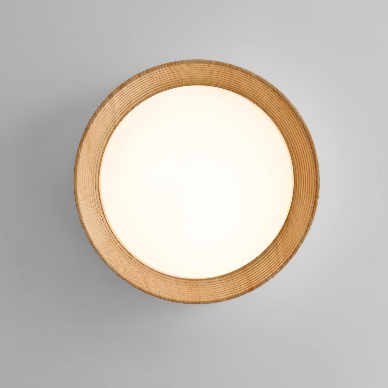 Oreen Modern Round Flush Mount LED Ceiling Light with Wood Grain Finish and Three Color Dimming