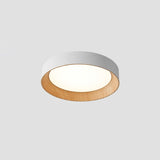 Oreen Modern Round Flush Mount LED Ceiling Light with Wood Grain Finish and Three Color Dimming