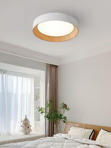 Oreen Modern Round Flush Mount LED Ceiling Light with Wood Grain Finish and Three Color Dimming