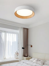Oreen Modern Round Flush Mount LED Ceiling Light with Wood Grain Finish and Three Color Dimming