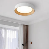 Oreen Modern Round Flush Mount LED Ceiling Light with Wood Grain Finish and Three Color Dimming