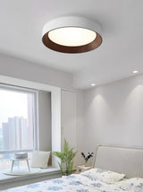 Oreen Modern Round Flush Mount LED Ceiling Light with Wood Grain Finish and Three Color Dimming