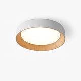Oreen Modern Round Flush Mount LED Ceiling Light with Wood Grain Finish and Three Color Dimming