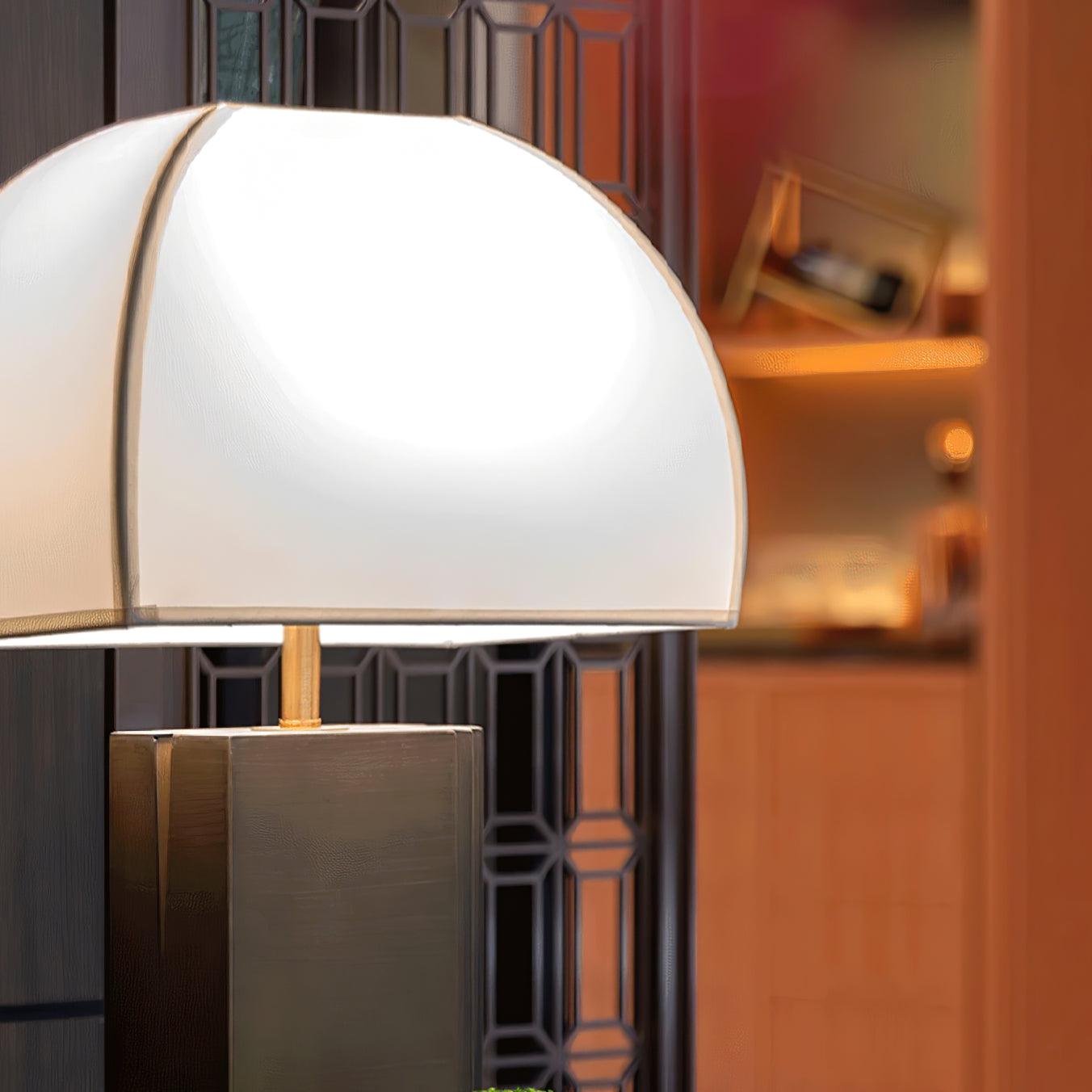 Oregon Antique Gold Resin Table Lamp with White Fabric Shade for Classic Interior Decor
