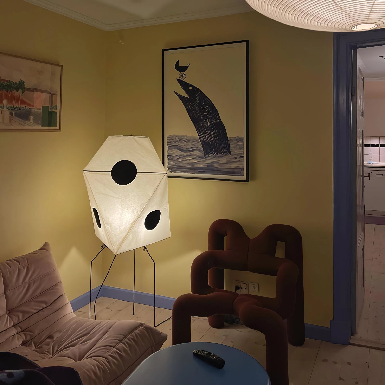 Modern Rice Paper Origami Lantern Floor Lamp Geometric Standing Light for Living Room and Bedroom