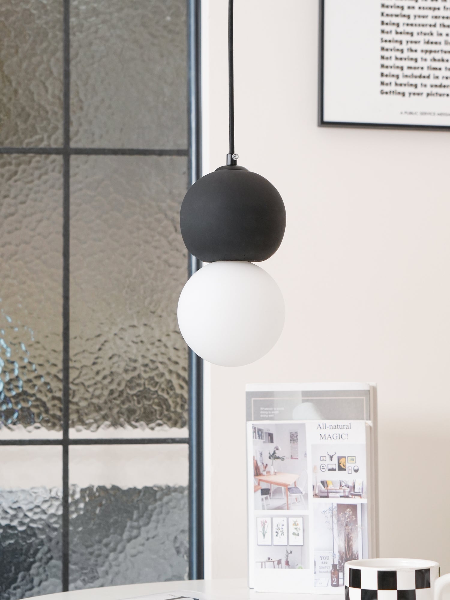 Modern Sandstone and Opal Glass Sphere Pendant Light for Minimalist Interior Decor