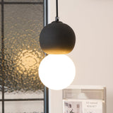Modern Sandstone and Opal Glass Sphere Pendant Light for Minimalist Interior Decor