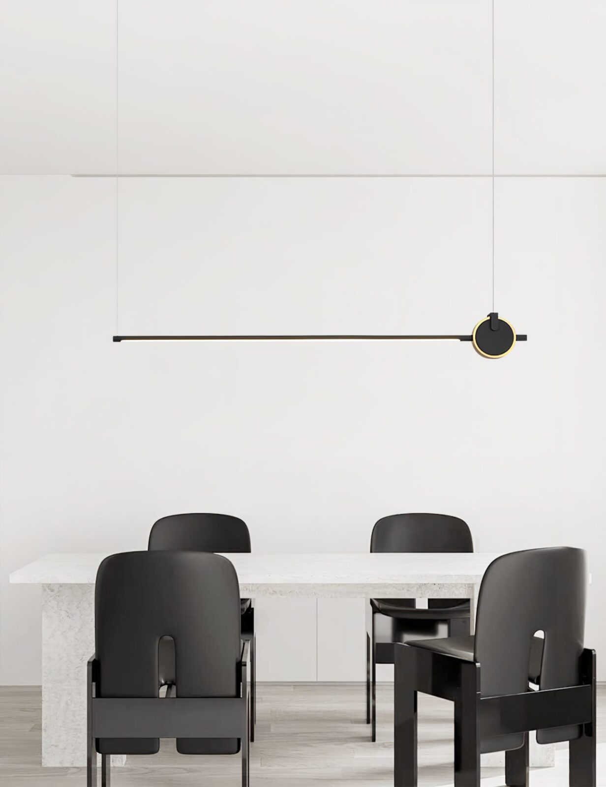 minimalist-led-linear-pendant-light-with-gold-sphere-trim-for-dining-room