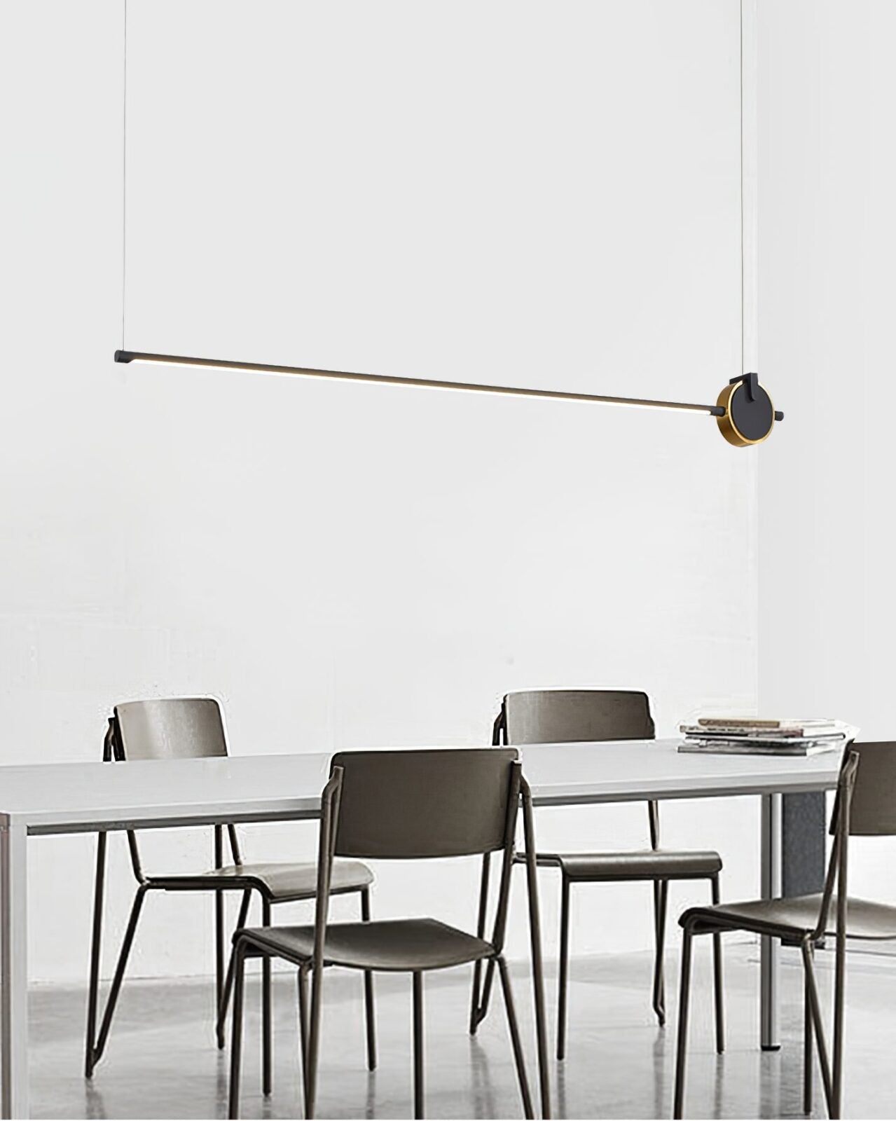 minimalist-led-linear-pendant-light-with-gold-sphere-trim-for-dining-room