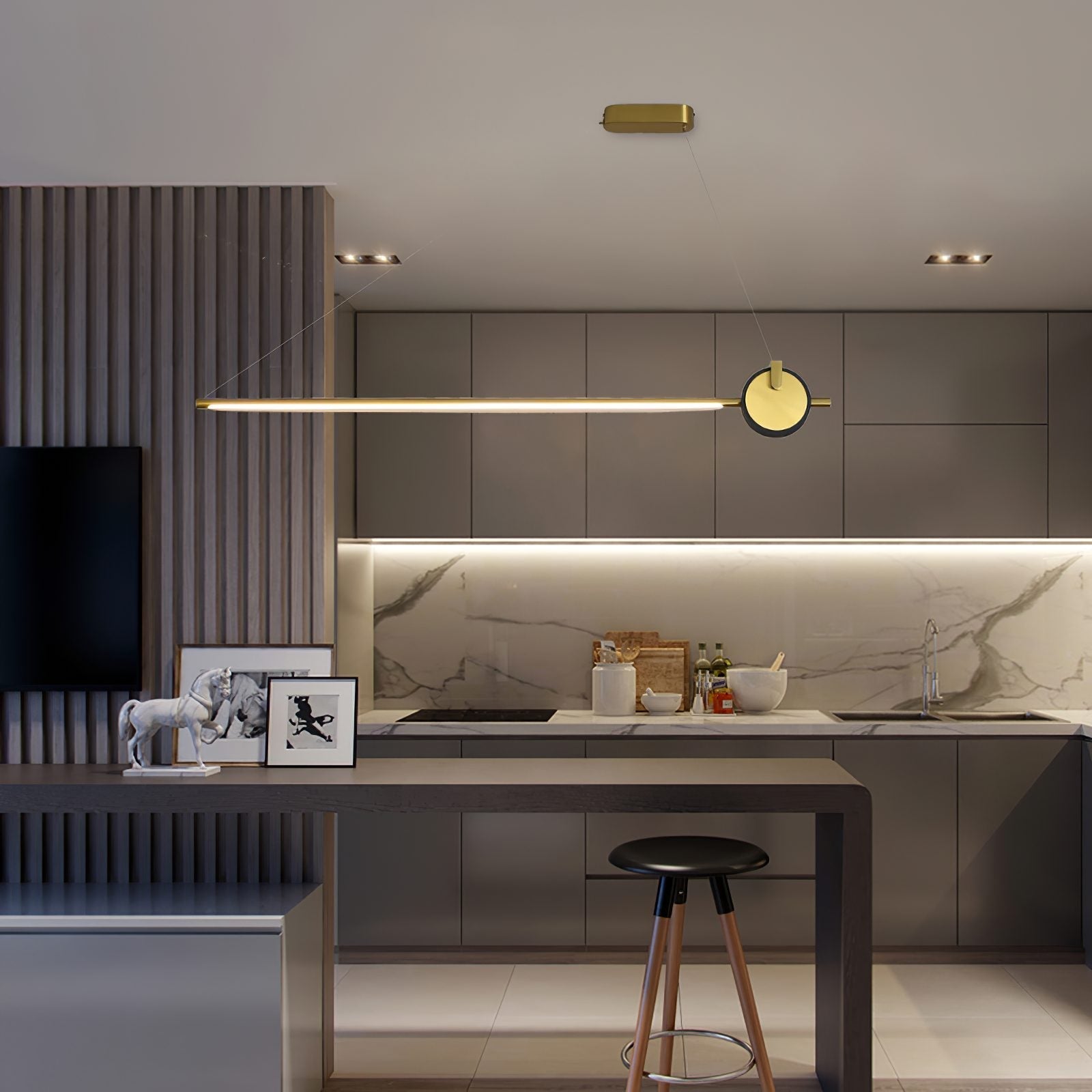 minimalist-led-linear-pendant-light-with-gold-sphere-trim-for-dining-room