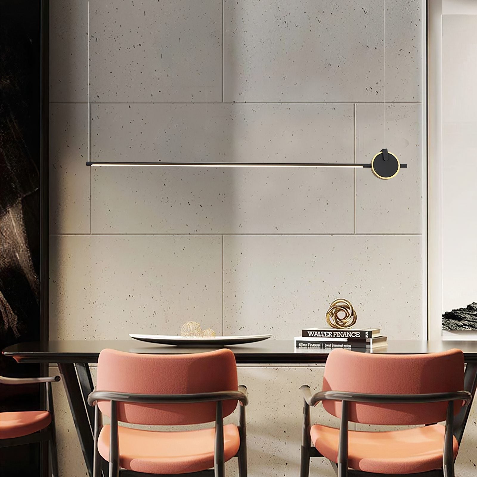 minimalist-led-linear-pendant-light-with-gold-sphere-trim-for-dining-room