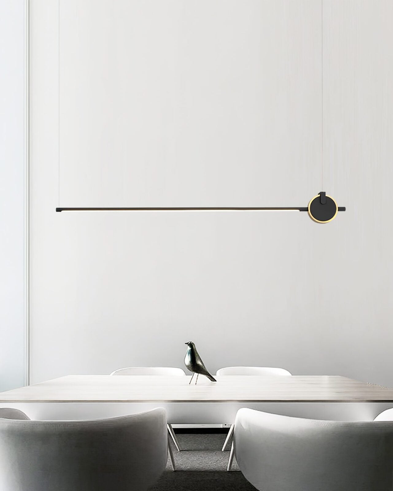 minimalist-led-linear-pendant-light-with-gold-sphere-trim-for-dining-room