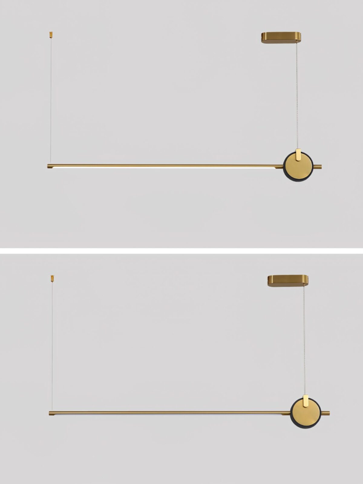minimalist-led-linear-pendant-light-with-gold-sphere-trim-for-dining-room