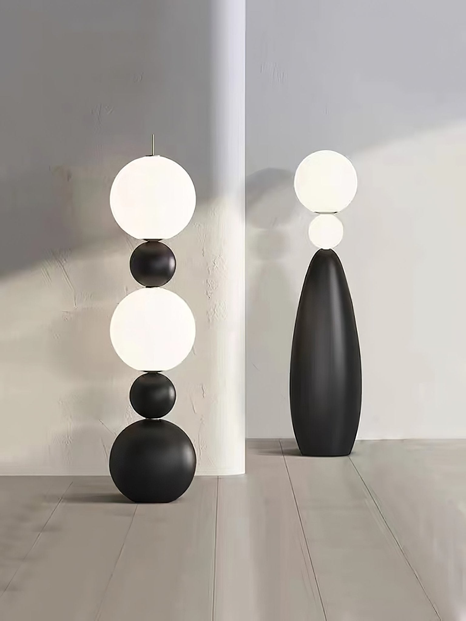 Modern Orion Sphere Floor Lamp Minimalist Black and White Glass Globe Standing Light