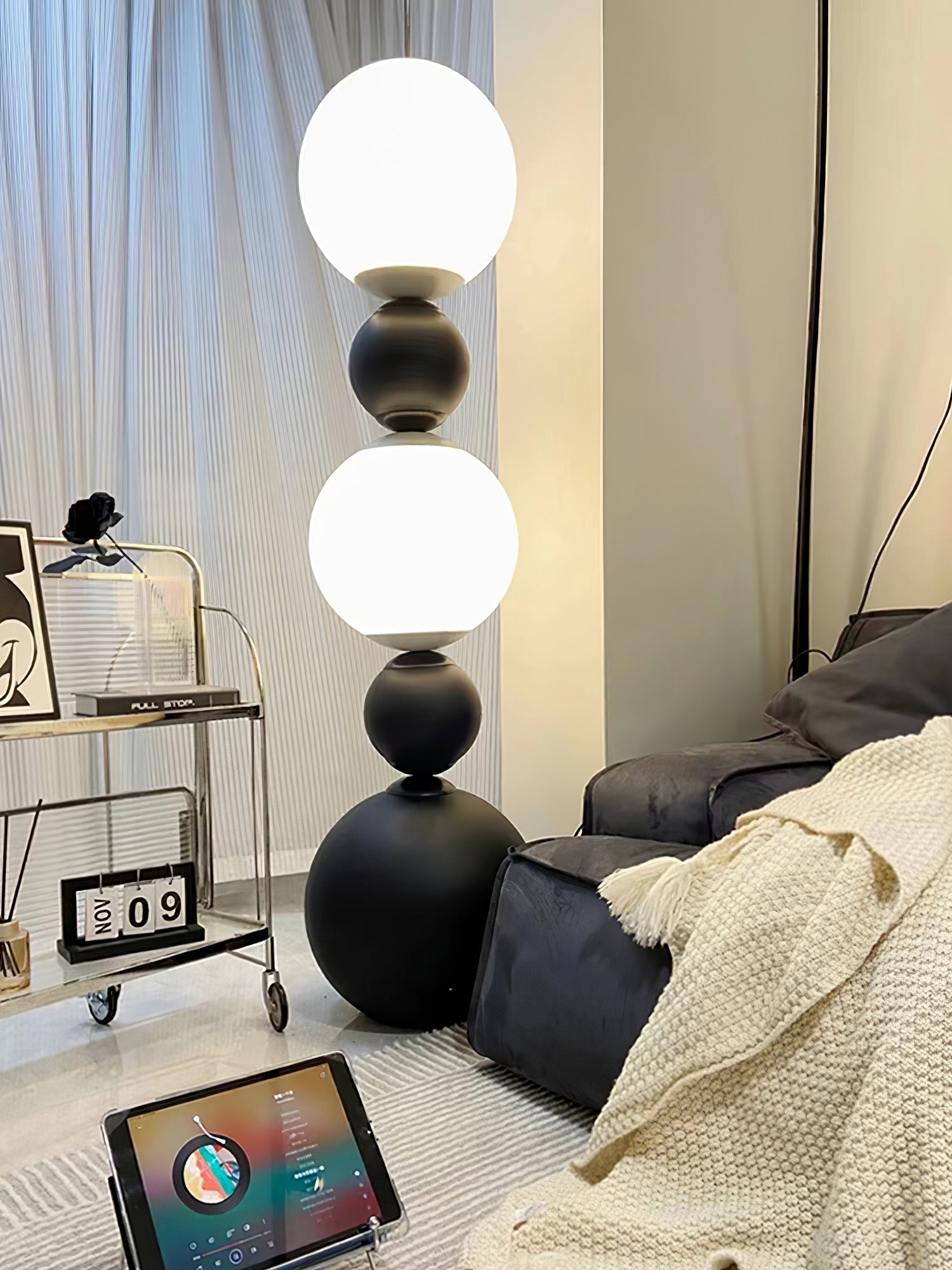 Modern Orion Sphere Floor Lamp Minimalist Black and White Glass Globe Standing Light