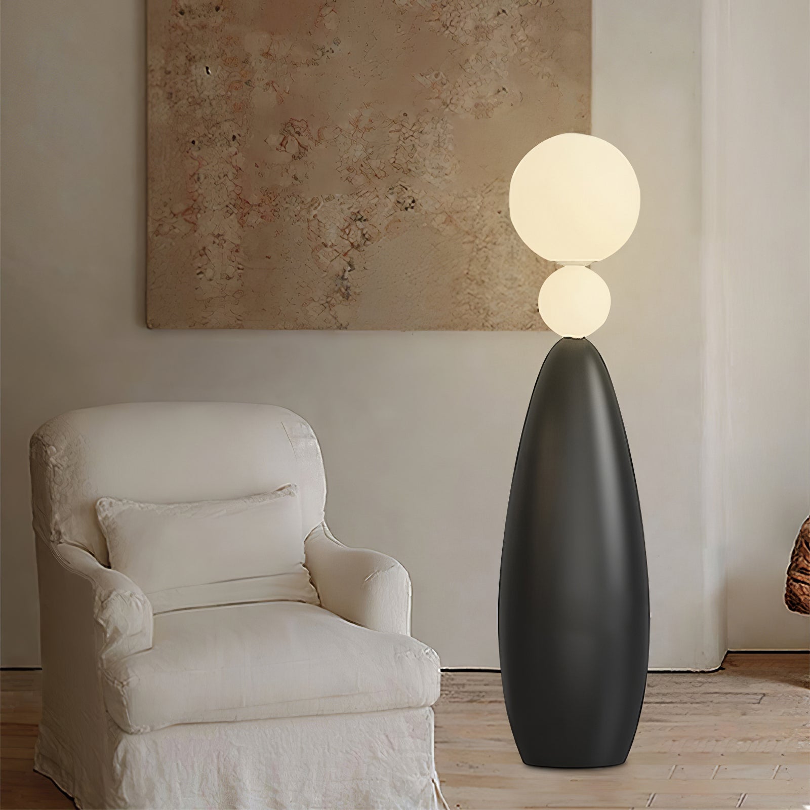 Modern Orion Sphere Floor Lamp Minimalist Black and White Glass Globe Standing Light