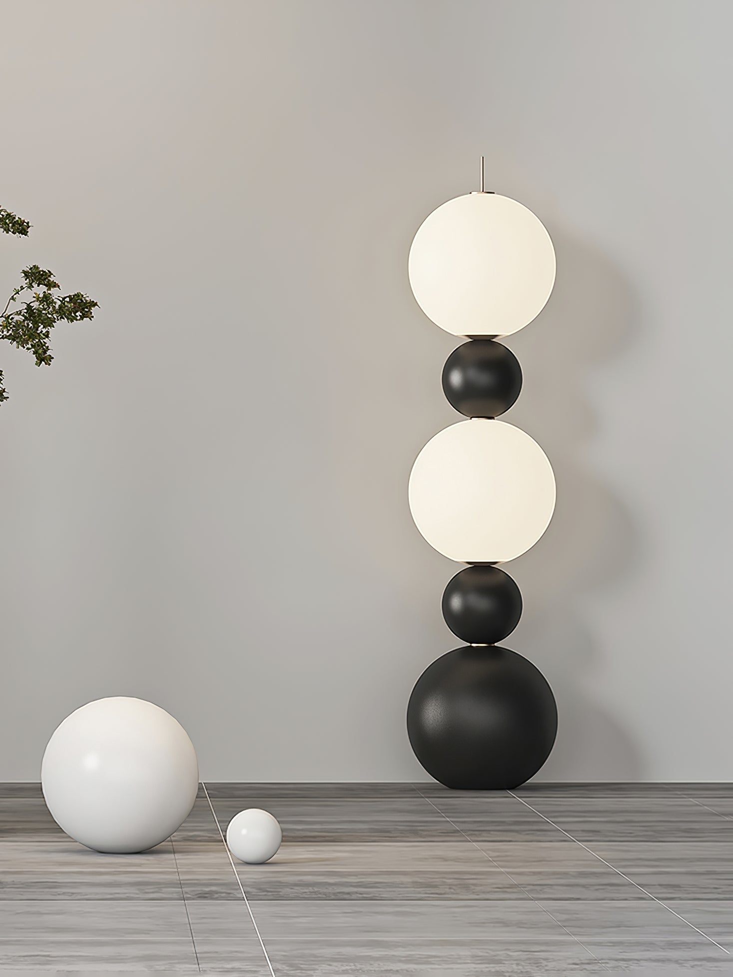 Modern Orion Sphere Floor Lamp Minimalist Black and White Glass Globe Standing Light