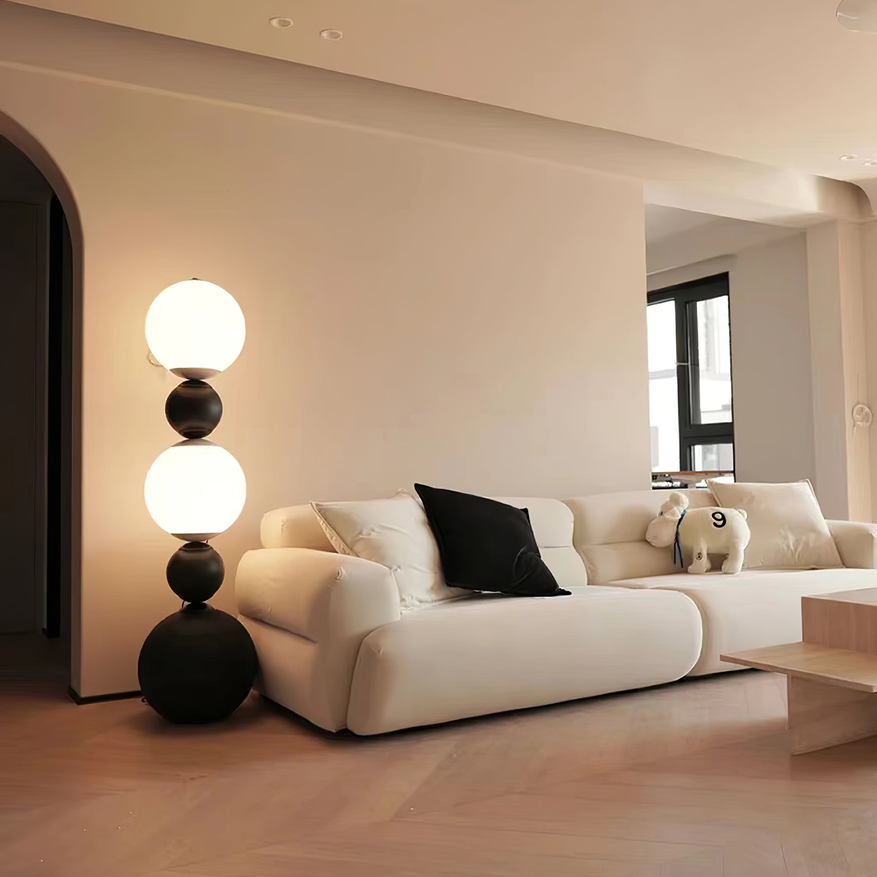 Modern Orion Sphere Floor Lamp Minimalist Black and White Glass Globe Standing Light