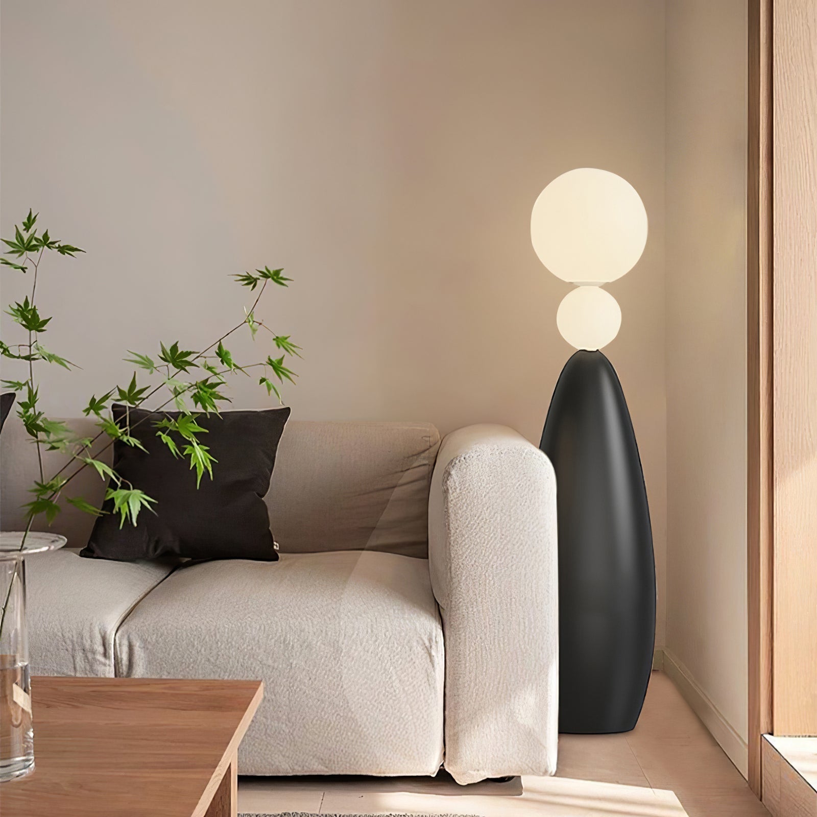 Modern Orion Sphere Floor Lamp Minimalist Black and White Glass Globe Standing Light
