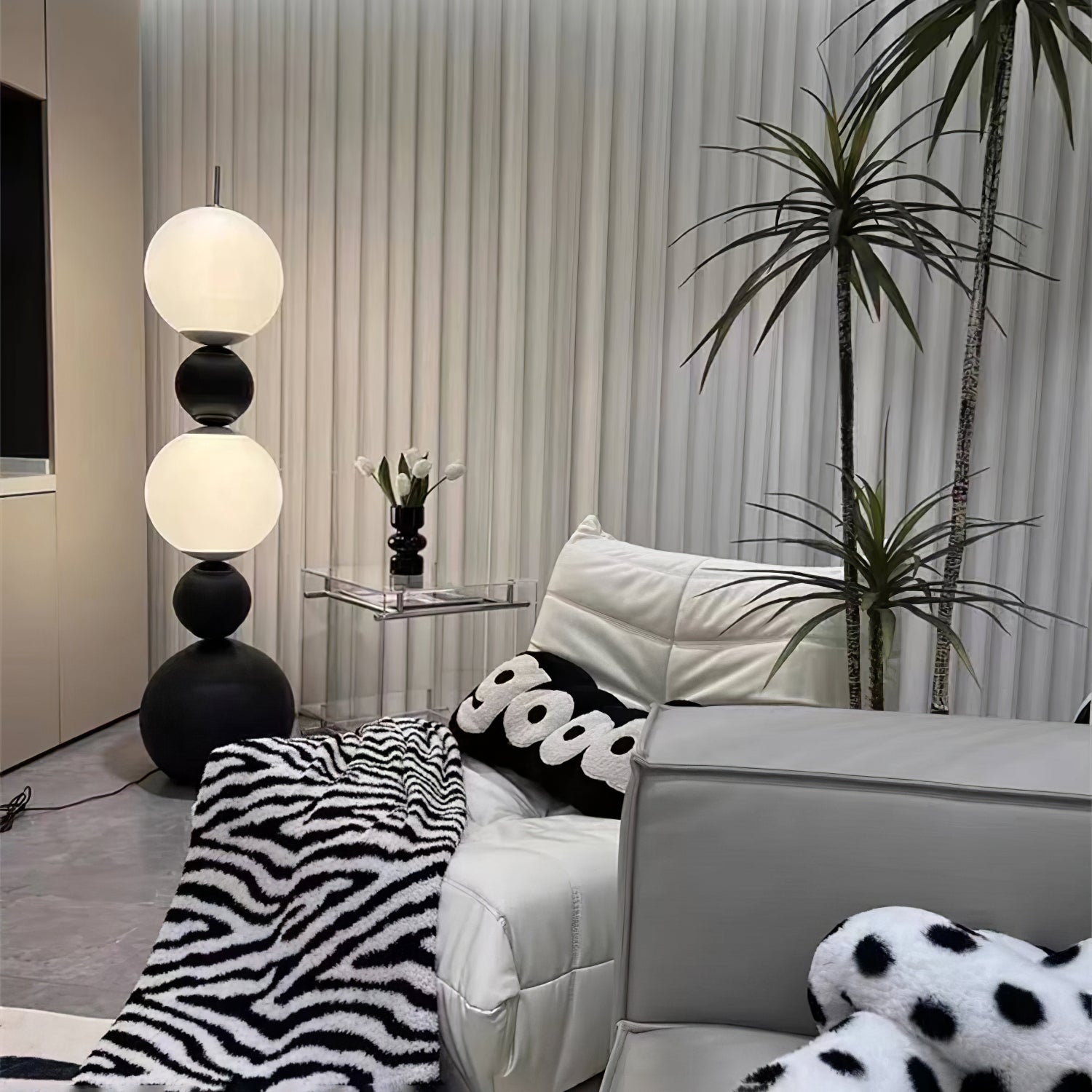Modern Orion Sphere Floor Lamp Minimalist Black and White Glass Globe Standing Light