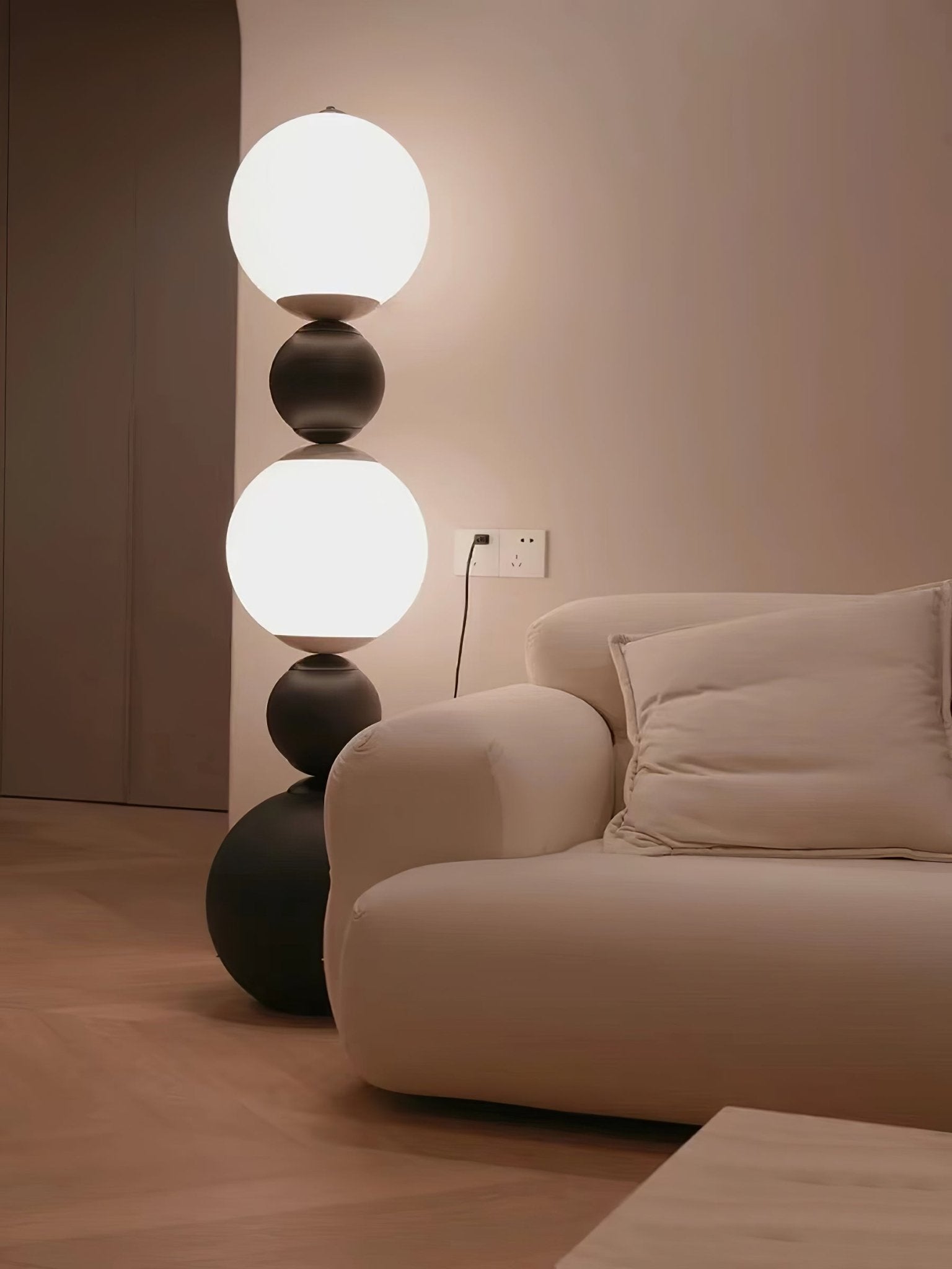 Modern Orion Sphere Floor Lamp Minimalist Black and White Glass Globe Standing Light