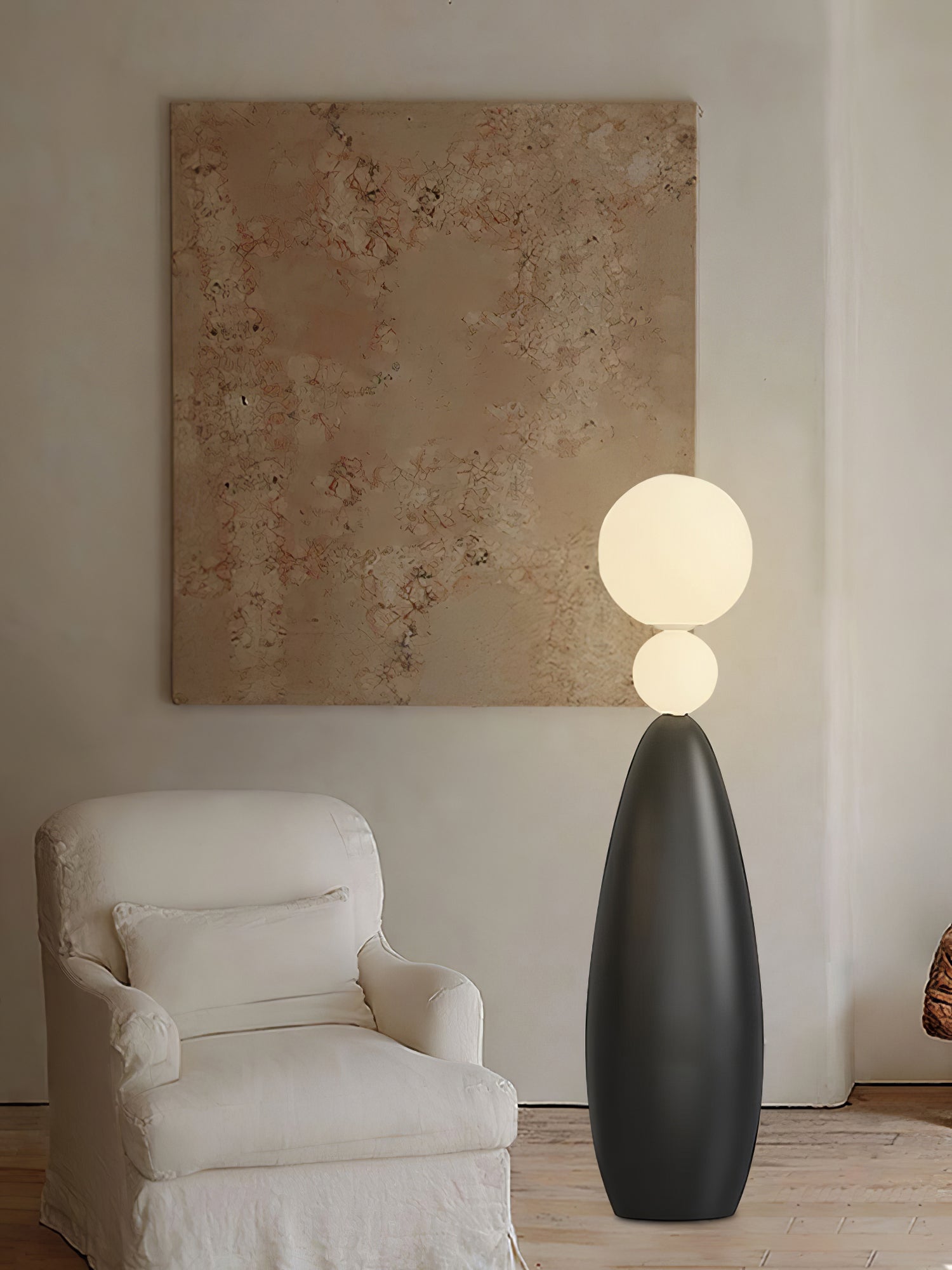 Modern Orion Sphere Floor Lamp Minimalist Black and White Glass Globe Standing Light