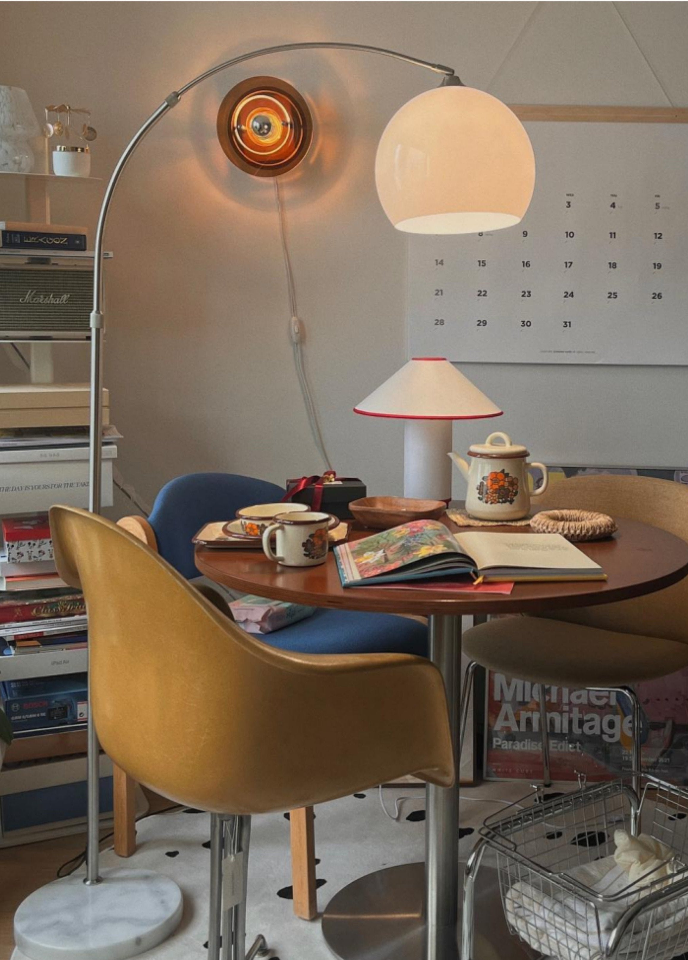 Mid Century Modern Arch Floor Lamp with Glass Dome Shade and Solid Marble Base