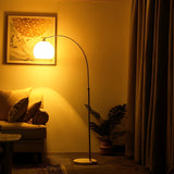 Mid Century Modern Arch Floor Lamp with Glass Dome Shade and Solid Marble Base
