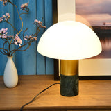 Orly Modern Marble and Frosted Glass Dome Table Lamp with Gold Base for Desk and Bedside
