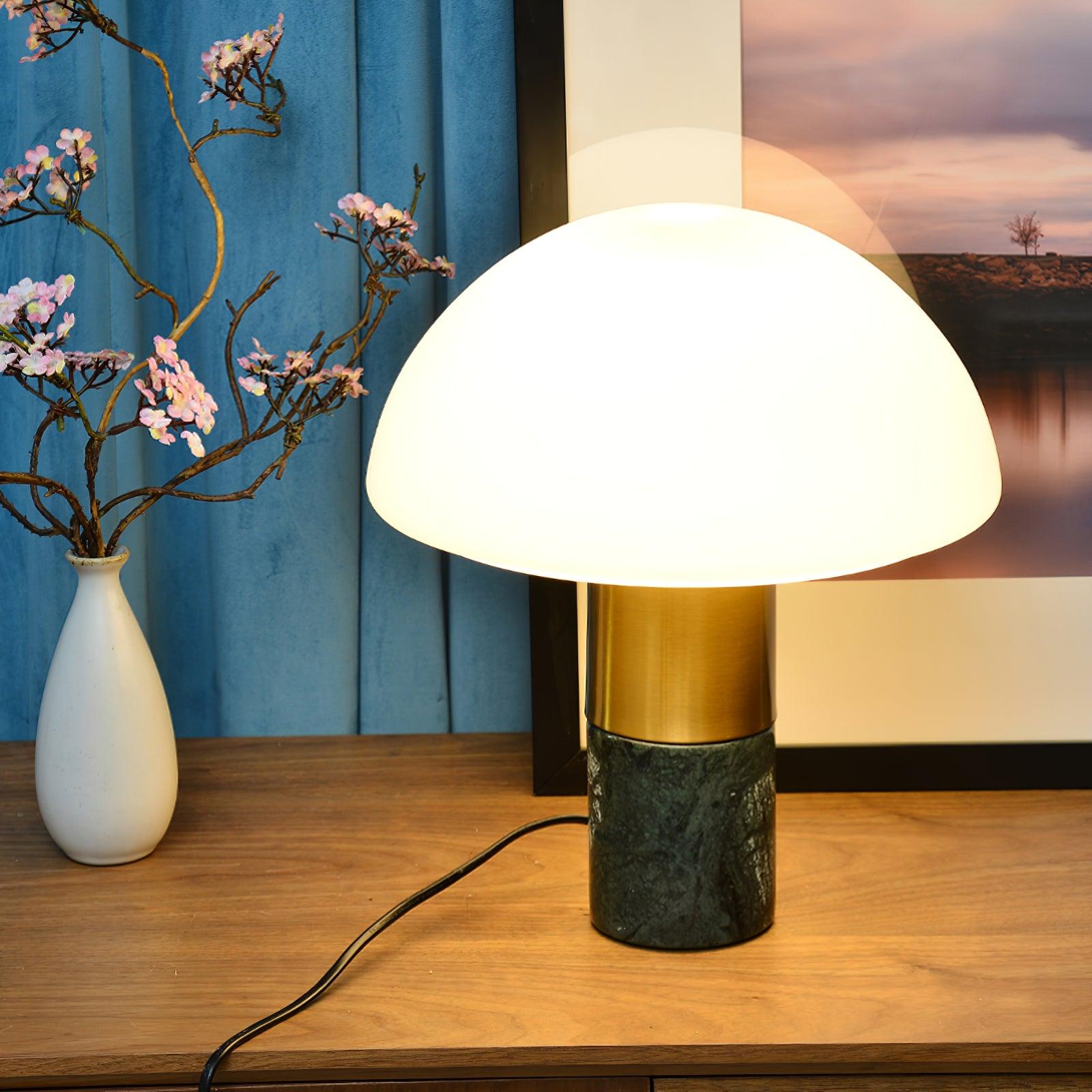 Orly Modern Marble and Frosted Glass Dome Table Lamp with Gold Base for Desk and Bedside