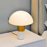 Orly Modern Marble and Frosted Glass Dome Table Lamp with Gold Base for Desk and Bedside