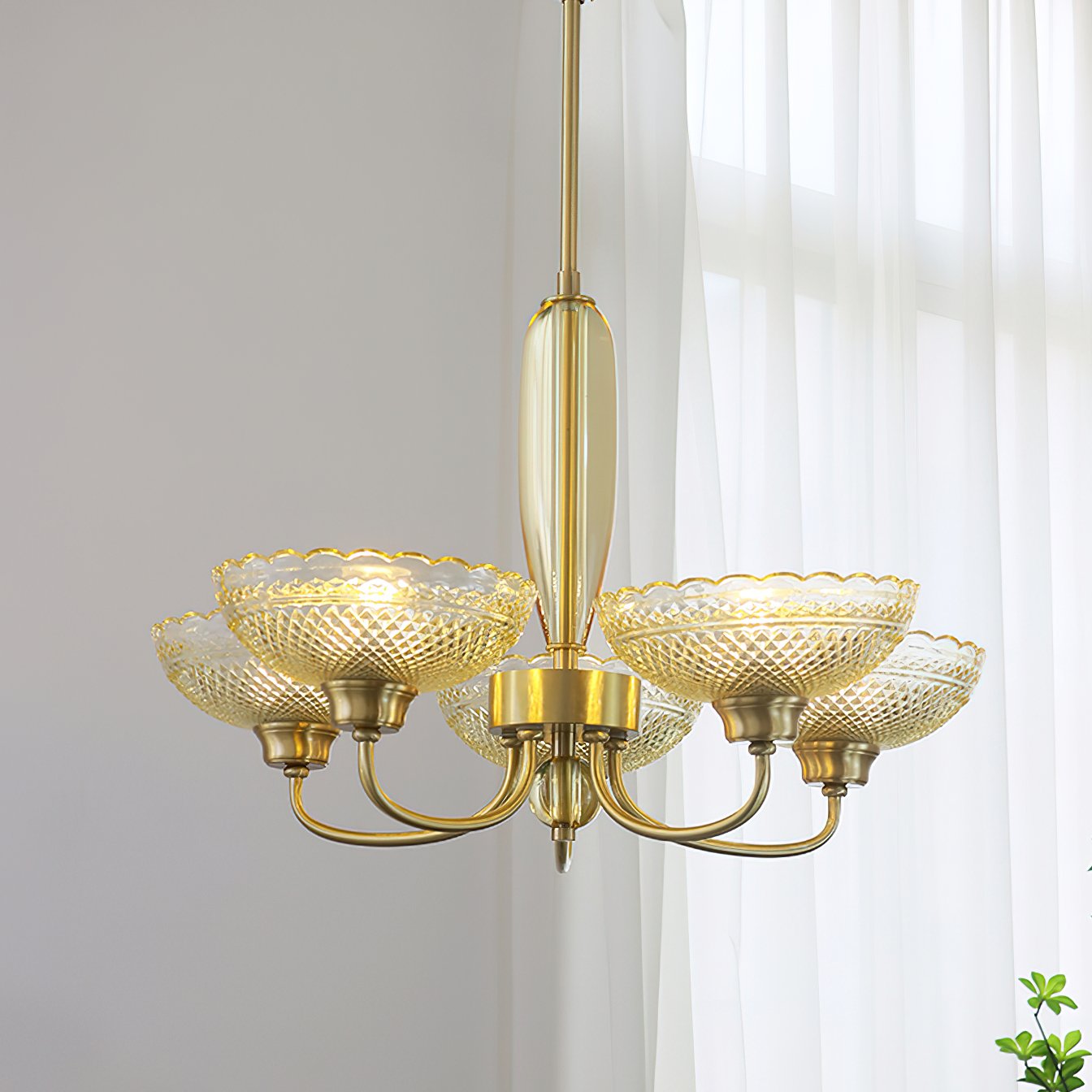 mid-century-scalloped-amber-glass-brass-chandelier-5-arm-pendant-lighting-for-dining-room