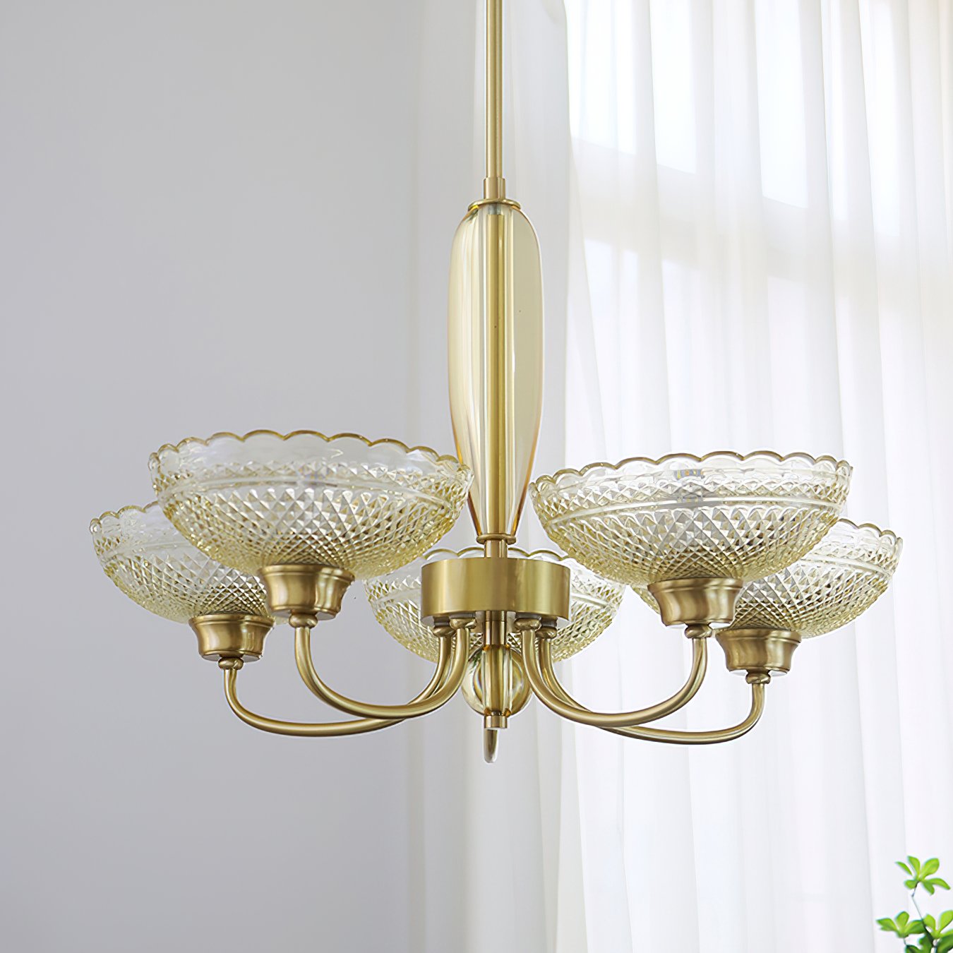 mid-century-scalloped-amber-glass-brass-chandelier-5-arm-pendant-lighting-for-dining-room