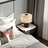 Modern Brass and Marble Table Lamp with Hand Cut Alabaster Stone Shade Elegant Desk Lighting